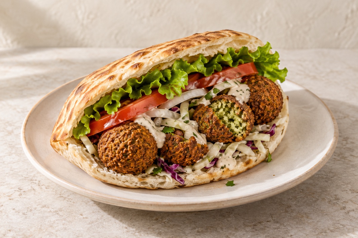 Falafel-Tasche mit Salat und Sauce